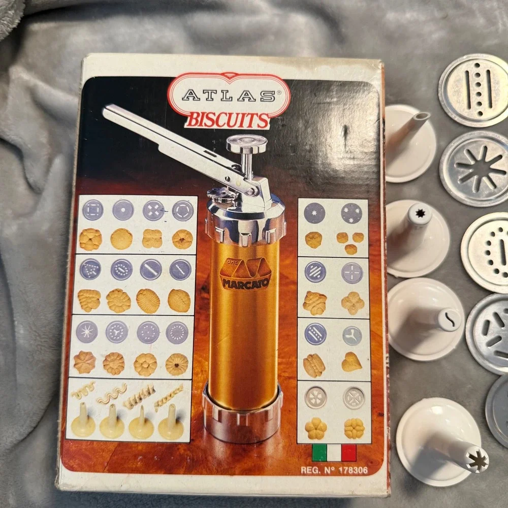 Vintage Marcato Atlas Biscuits Cookie Press Set 20 Discs Made‎ in Italy